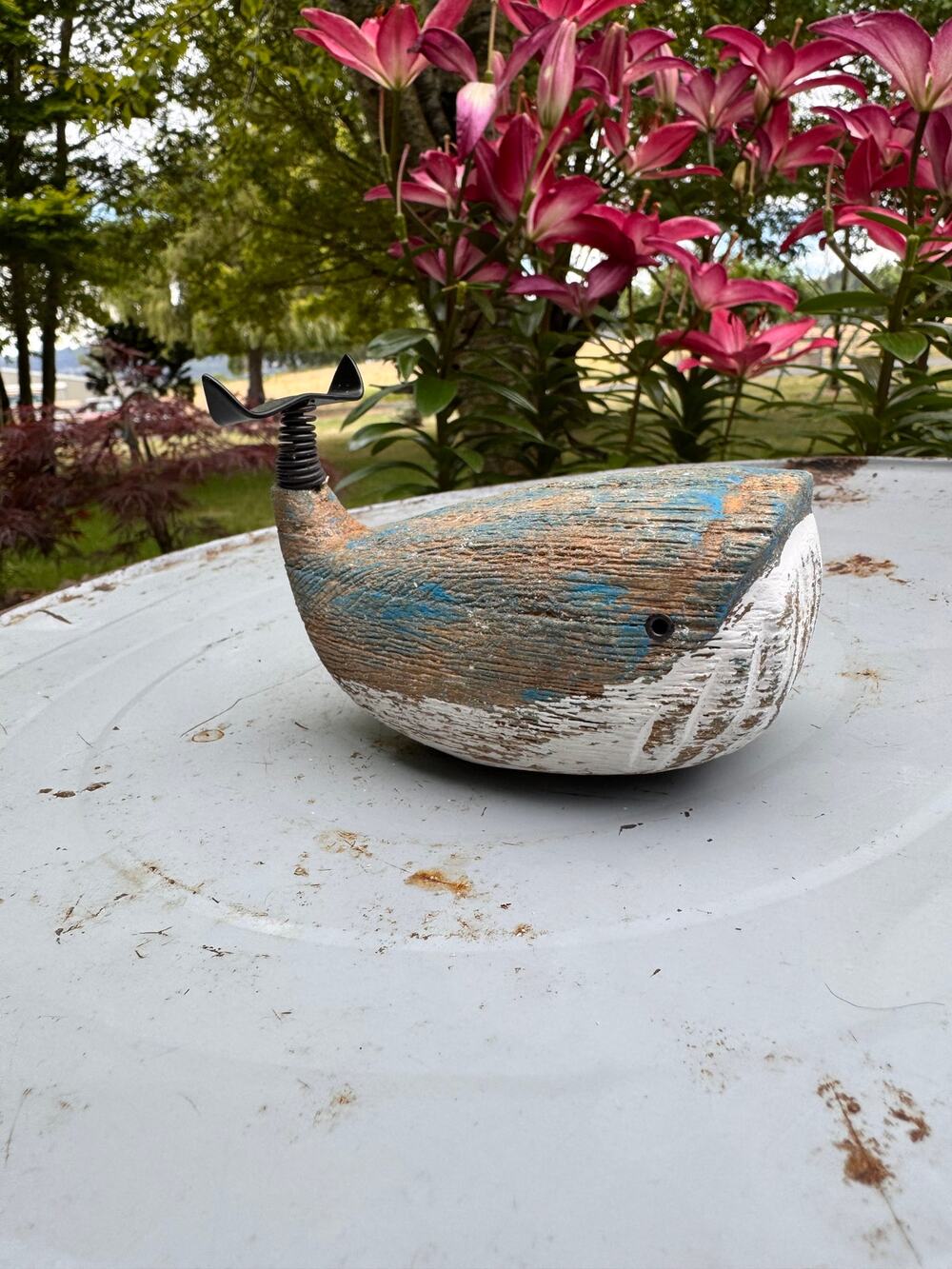 Rustic Mini Blue Whale Sitter Wood Home Decor Beach House FAST SHIP NEW